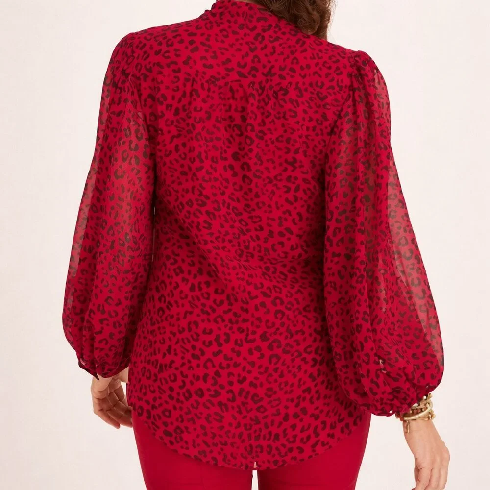 Chico’s Red Leopard Tie-Neck Blouse Size 3 (16) XL - Picture 2 of 16